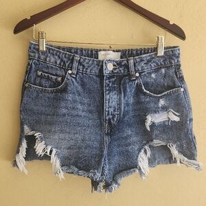Distressed Blue Jean Shorts with Raw Hem